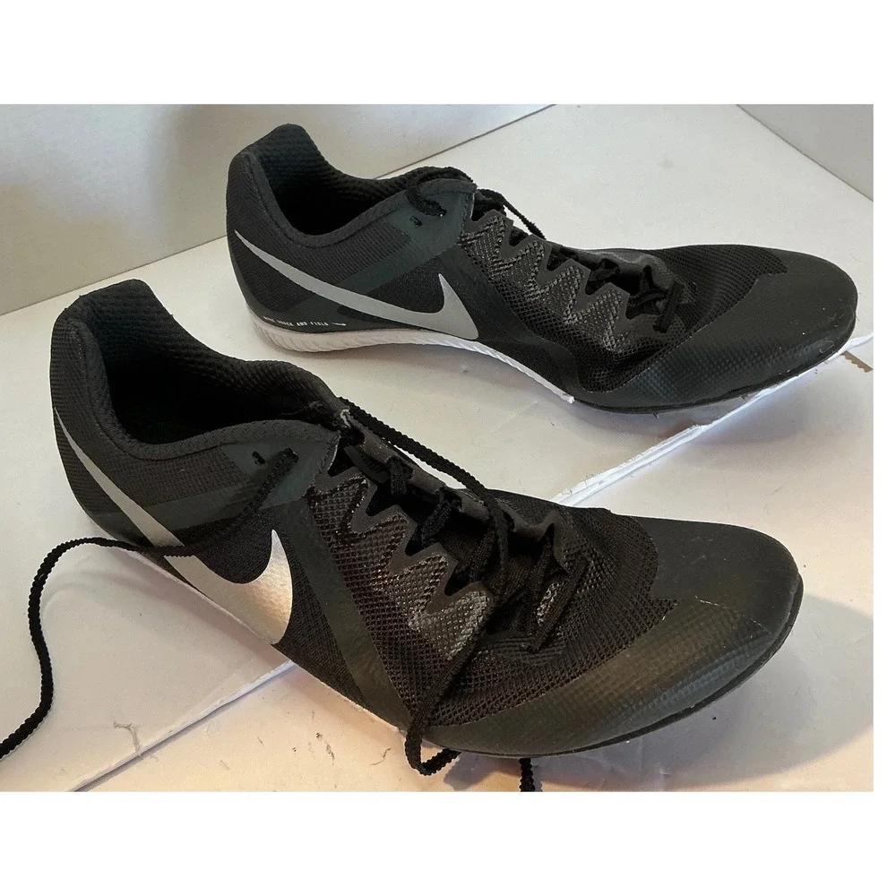 Nike Track and Field Racing Spikes Black Silver Mesh Cleats with Bag and Tool 12